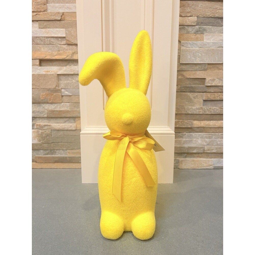 At Home Bunny Brights Easter Yellow Flocked Bunny Figurine Seasonal Decor 15”